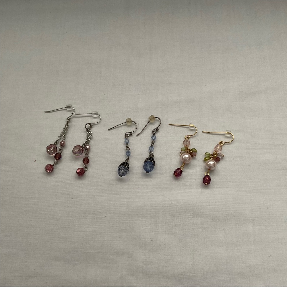 MULI- COLOURED FAUX CRYSTAL EARRINGS, SET OF THREE
